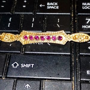Beautiful golden bar brooch with Ruby like stones